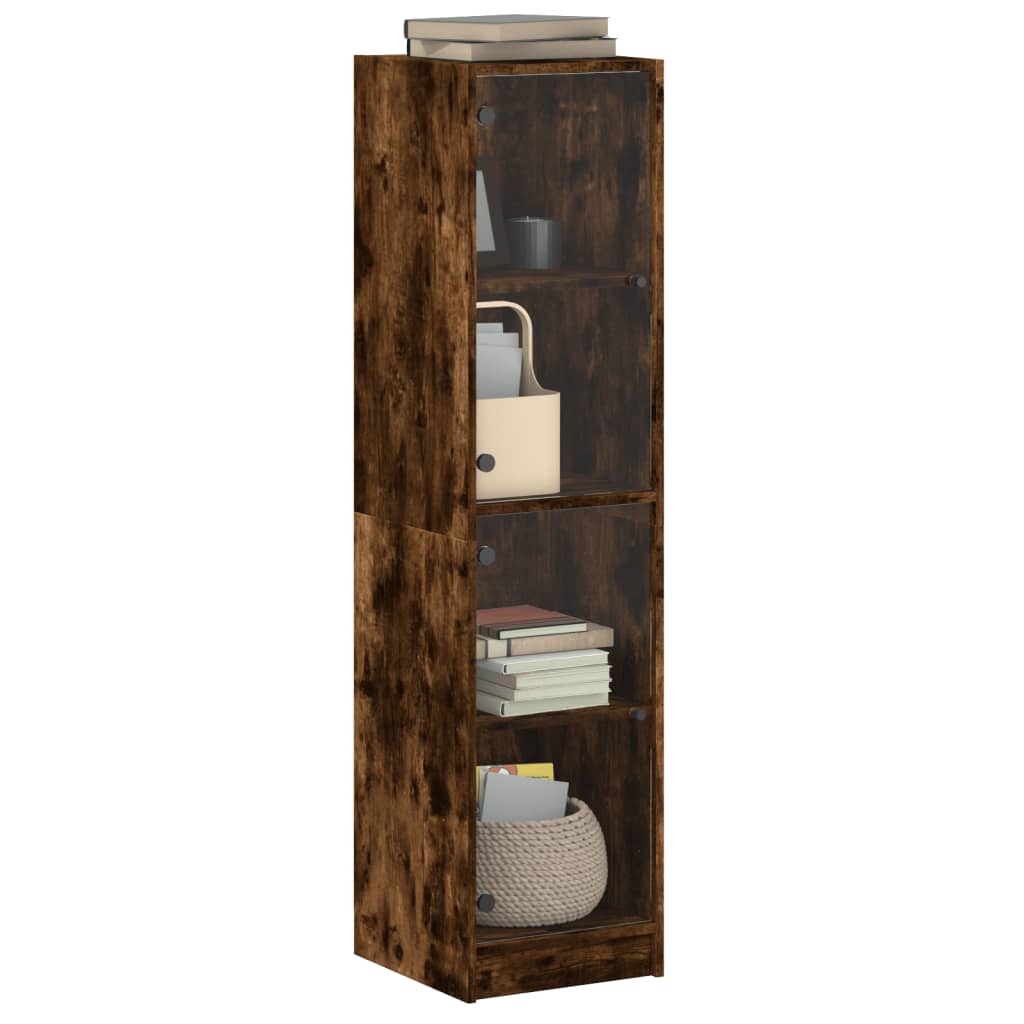 Highboard with Glass Doors Smoked Oak 35x37x142 cm