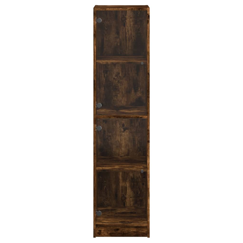 Highboard with Glass Doors Smoked Oak 35x37x142 cm