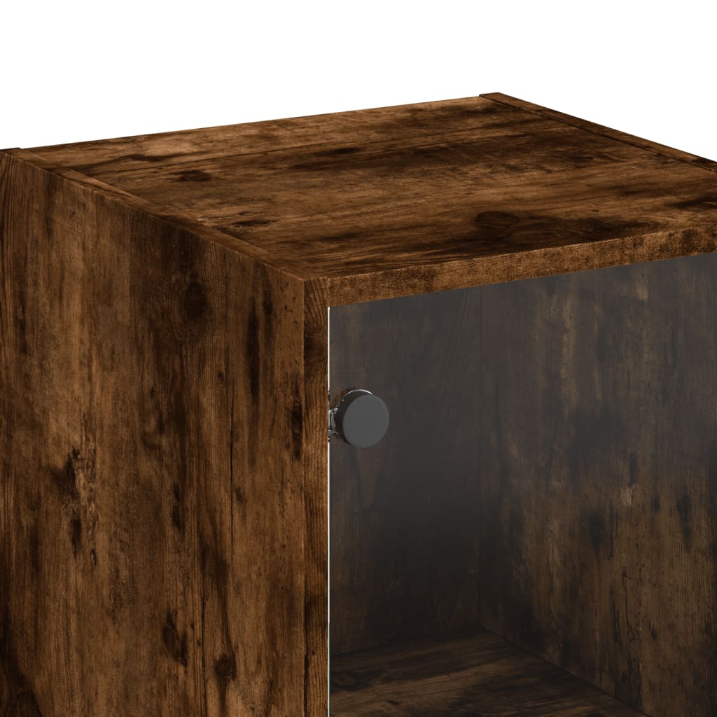 Highboard with Glass Doors Smoked Oak 35x37x142 cm