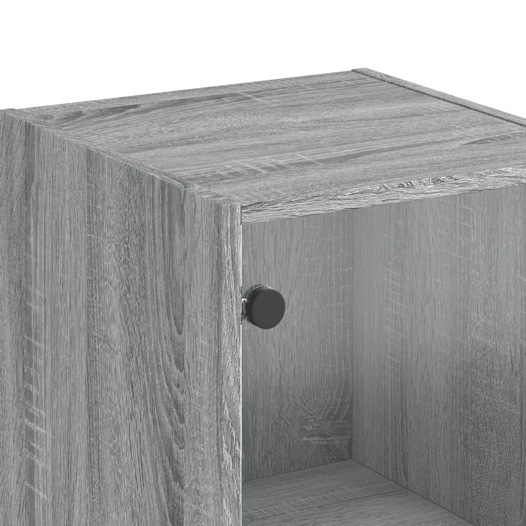 Highboard with Glass Doors Grey Sonoma 35x37x142 cm