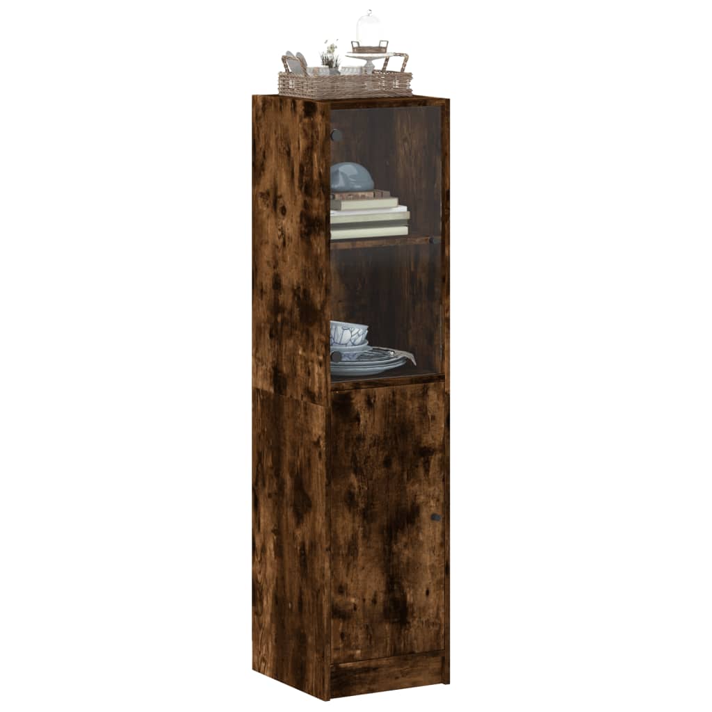 Highboard with Glass Door Smoked Oak 35x37x142 cm
