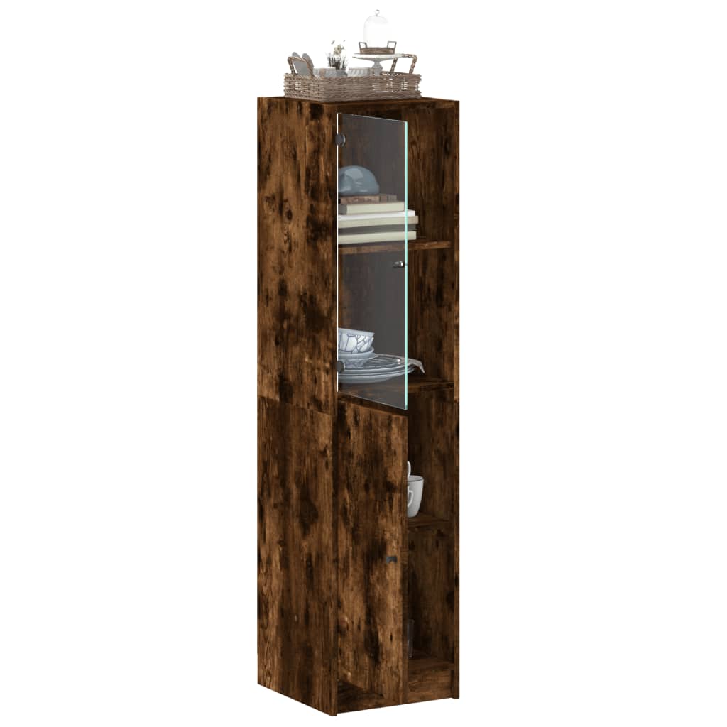 Highboard with Glass Door Smoked Oak 35x37x142 cm