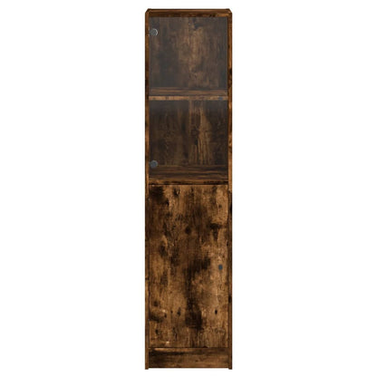 Highboard with Glass Door Smoked Oak 35x37x142 cm