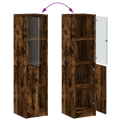 Highboard with Glass Door Smoked Oak 35x37x142 cm