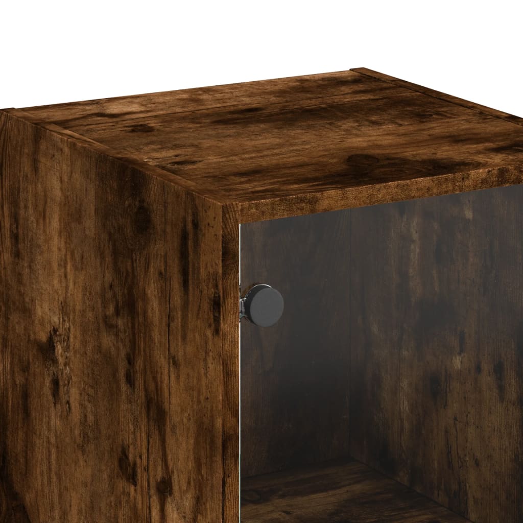 Highboard with Glass Door Smoked Oak 35x37x142 cm