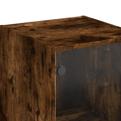 Highboard with Glass Door Smoked Oak 35x37x142 cm
