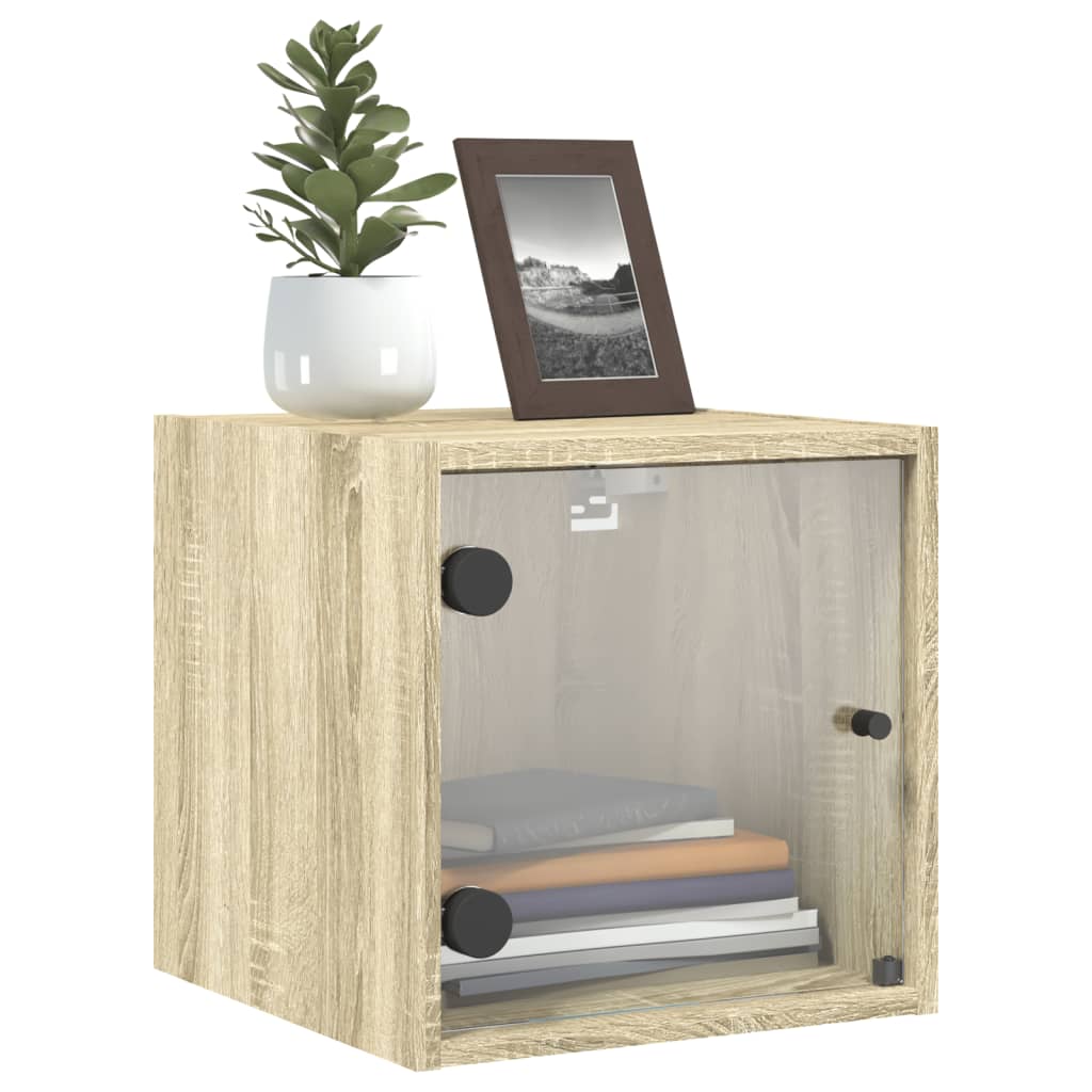 Bedside Cabinets with Glass Doors 2 pcs Sonoma Oak 35x37x35 cm