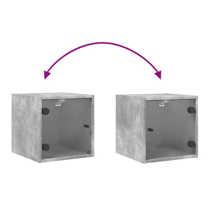 Bedside Cabinet with Glass Door Concrete Grey 35x37x35 cm