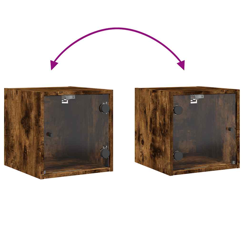 Bedside Cabinet with Glass Door Smoked Oak 35x37x35 cm