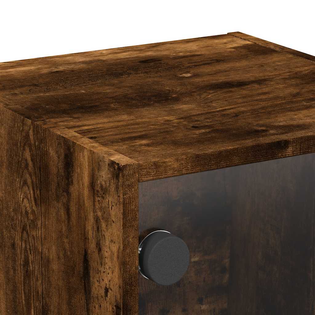 Bedside Cabinet with Glass Door Smoked Oak 35x37x35 cm