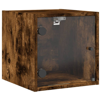 Bedside Cabinets with Glass Doors 2 pcs Smoked Oak 35x37x35 cm