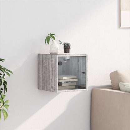 Bedside Cabinet with Glass Door Grey Sonoma 35x37x35 cm