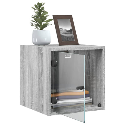 Bedside Cabinet with Glass Door Grey Sonoma 35x37x35 cm