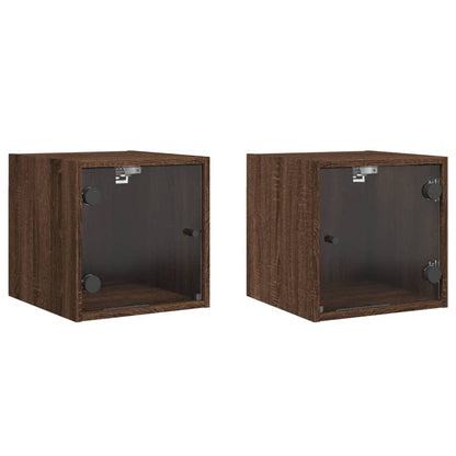 Bedside Cabinets with Glass Doors 2 pcs Brown Oak 35x37x35 cm