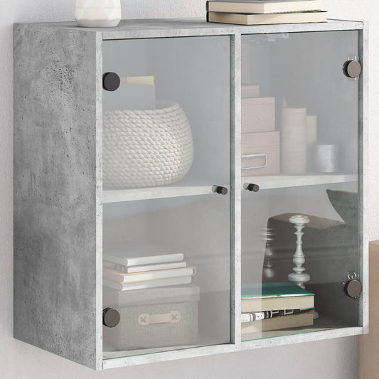 Wall Cabinet with Glass Doors Concrete Grey 68x37x68,5 cm