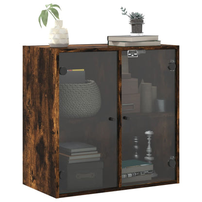 Wall Cabinet with Glass Doors Smoked Oak 68x37x68,5 cm