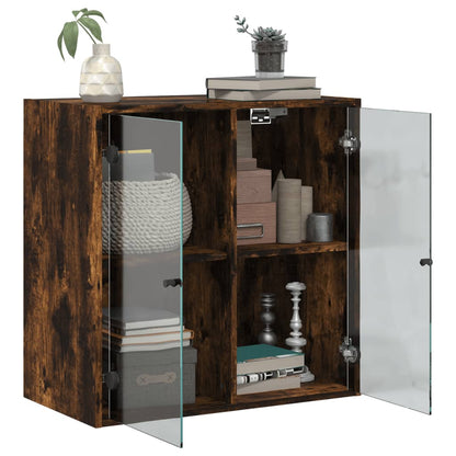 Wall Cabinet with Glass Doors Smoked Oak 68x37x68,5 cm