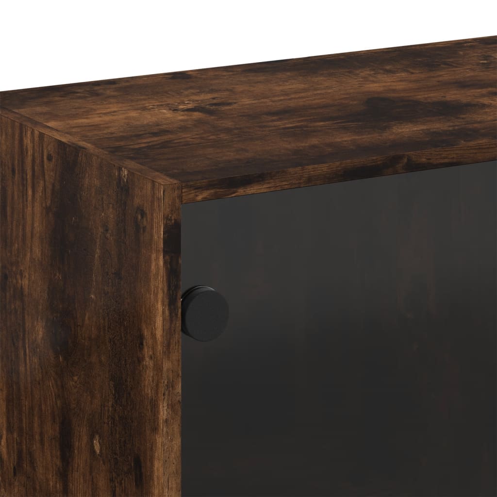 Wall Cabinet with Glass Doors Smoked Oak 68x37x68,5 cm