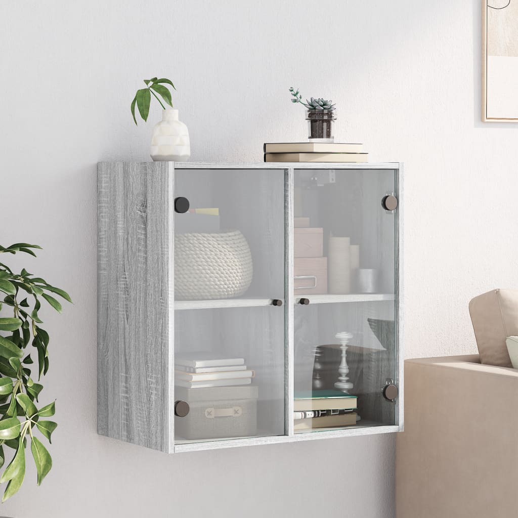Wall Cabinet with Glass Doors Grey Sonoma 68x37x68,5 cm