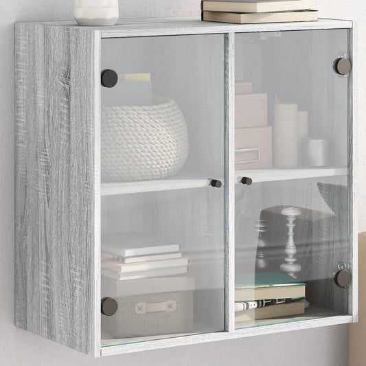 Wall Cabinet with Glass Doors Grey Sonoma 68x37x68,5 cm