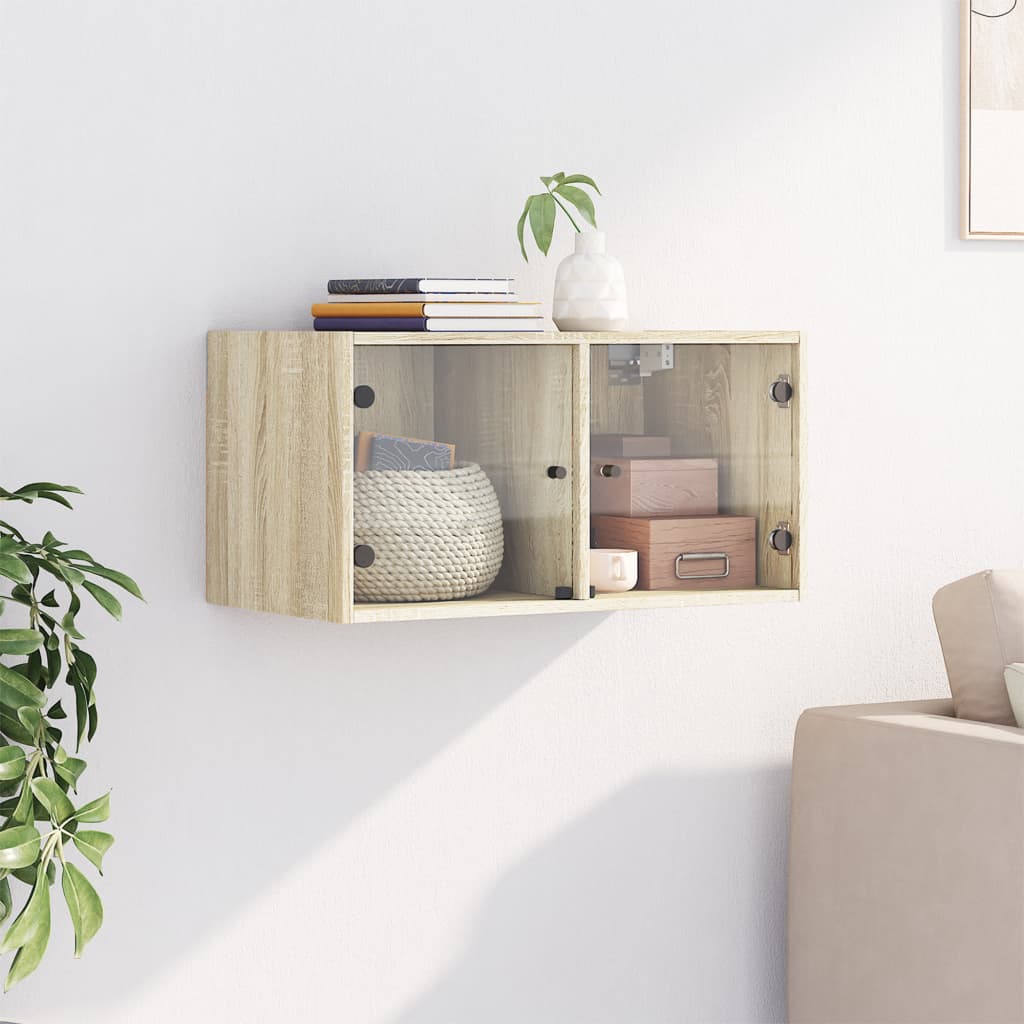 Wall Cabinet with Glass Doors Sonoma Oak 68.5x37x35 cm