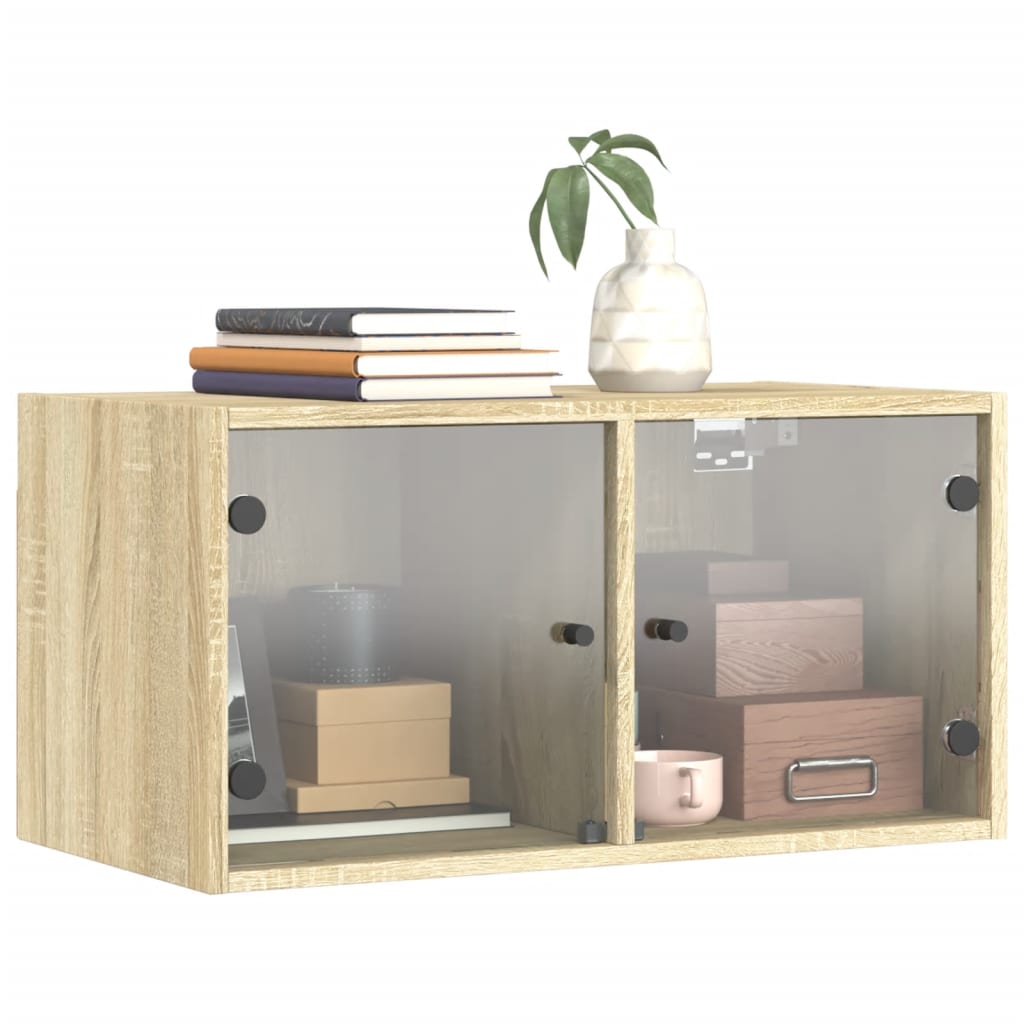 Wall Cabinet with Glass Doors Sonoma Oak 68.5x37x35 cm