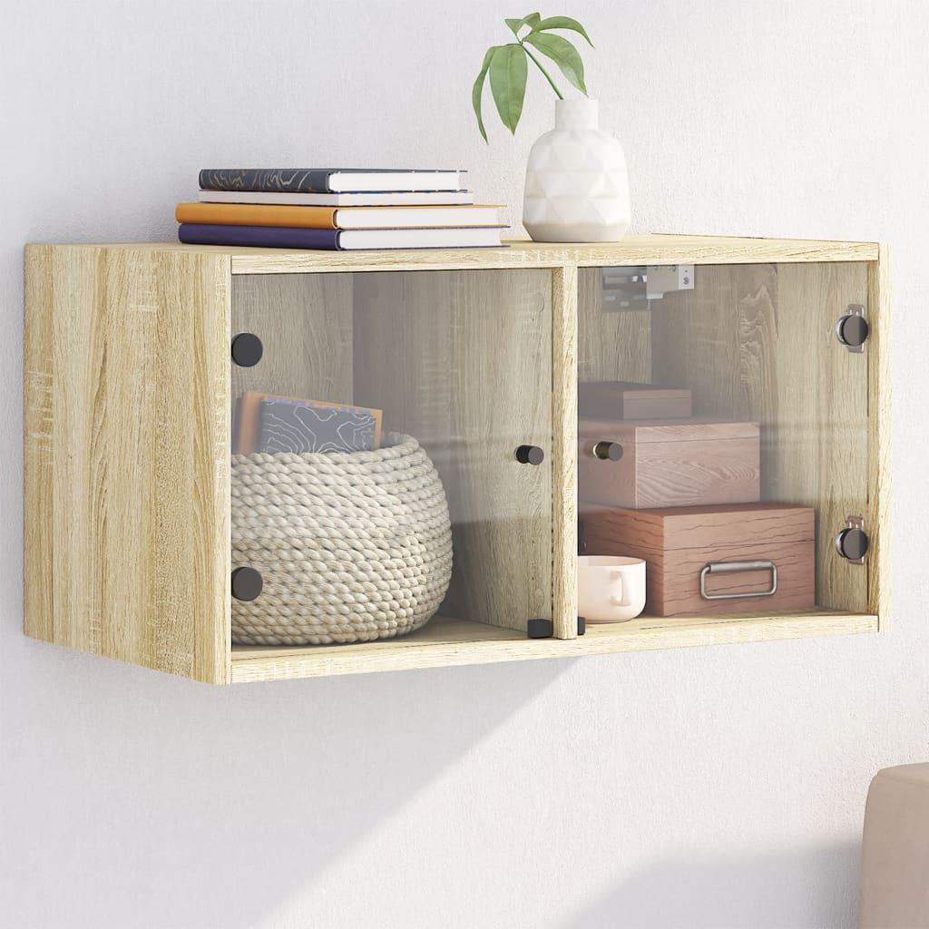 Wall Cabinet with Glass Doors Sonoma Oak 68.5x37x35 cm