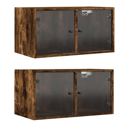 Wall Cabinets with Glass Doors 2 pcs Smoked Oak 68.5x37x35 cm