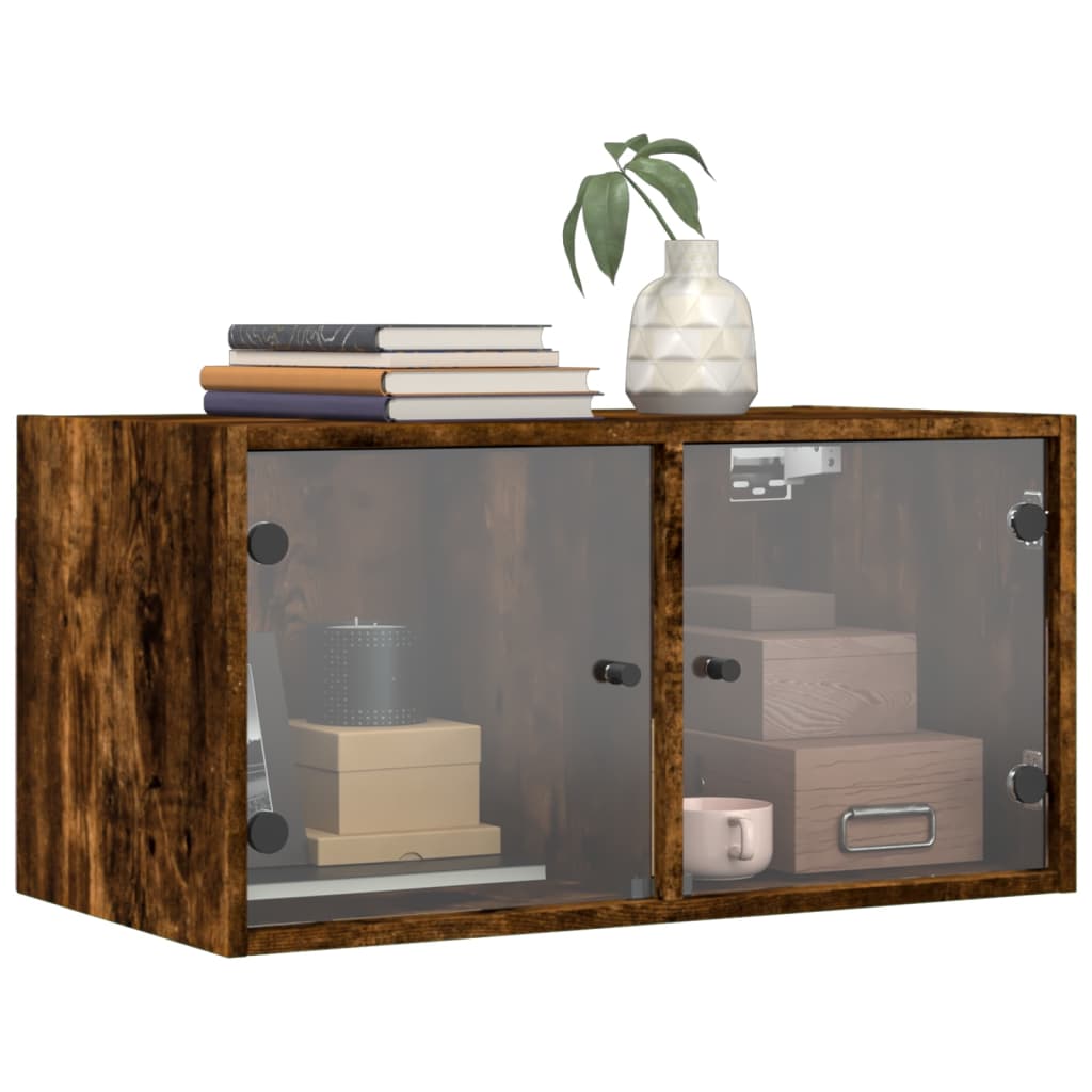 Wall Cabinets with Glass Doors 2 pcs Smoked Oak 68.5x37x35 cm