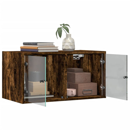 Wall Cabinets with Glass Doors 2 pcs Smoked Oak 68.5x37x35 cm