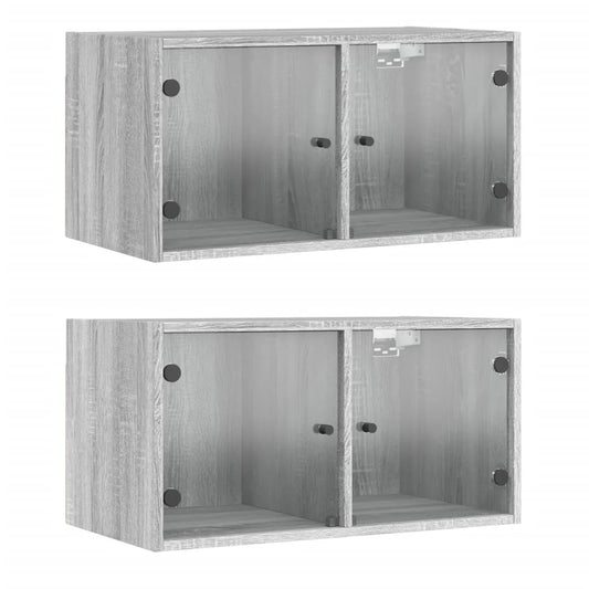 Wall Cabinets with Glass Doors 2 pcs Grey Sonoma 68.5x37x35 cm