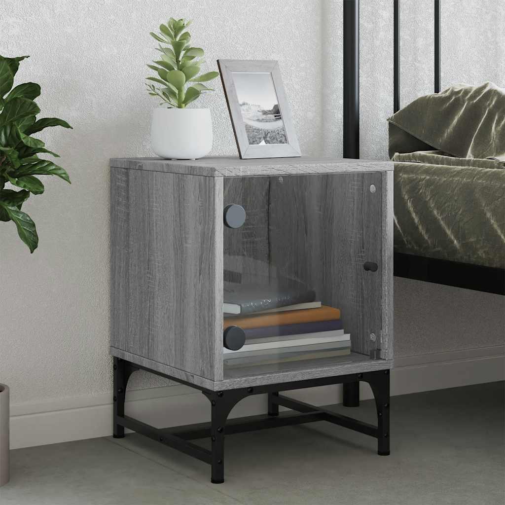 Bedside Cabinet with Glass Door Grey Sonoma 35x37x50 cm