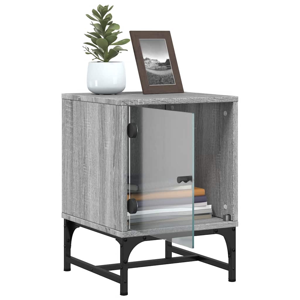 Bedside Cabinet with Glass Door Grey Sonoma 35x37x50 cm