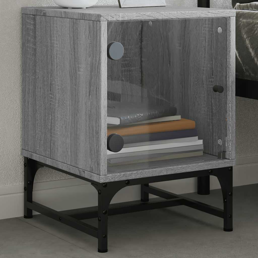 Bedside Cabinet with Glass Door Grey Sonoma 35x37x50 cm