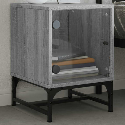 Bedside Cabinet with Glass Door Grey Sonoma 35x37x50 cm