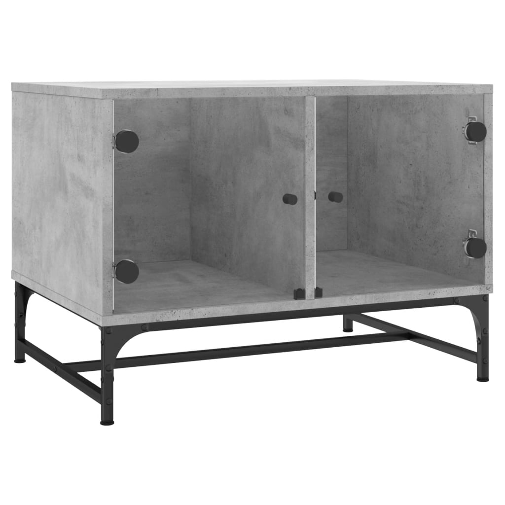 Coffee Table with Glass Doors Concrete Grey 68.5x50x50 cm