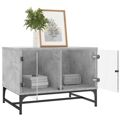 Coffee Table with Glass Doors Concrete Grey 68.5x50x50 cm