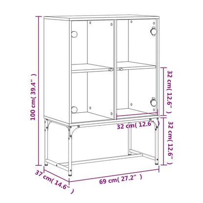 Side Cabinet with Glass Doors Concrete Grey 69x37x100 cm