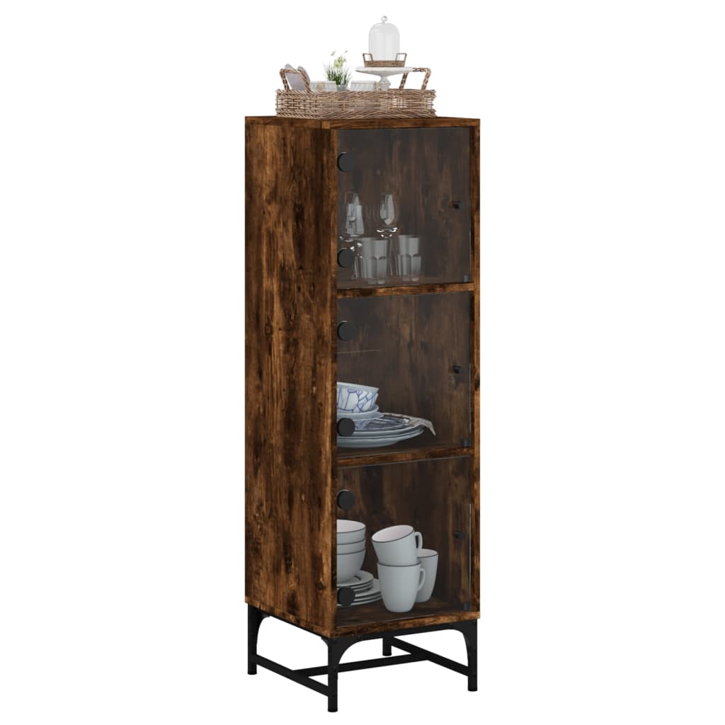 Highboard with Glass Doors Smoked Oak 35x37x120 cm