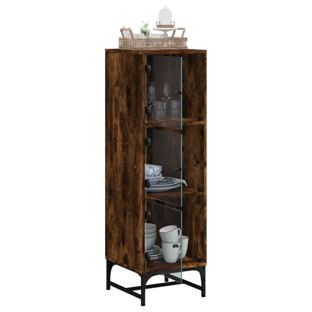 Highboard with Glass Doors Smoked Oak 35x37x120 cm