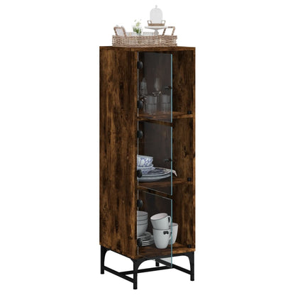 Highboard with Glass Doors Smoked Oak 35x37x120 cm