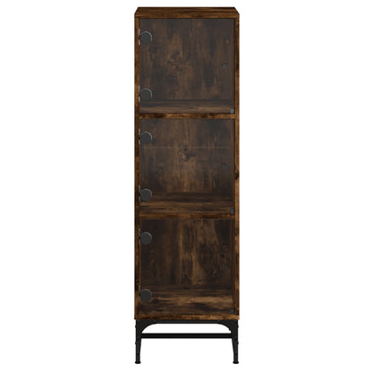 Highboard with Glass Doors Smoked Oak 35x37x120 cm
