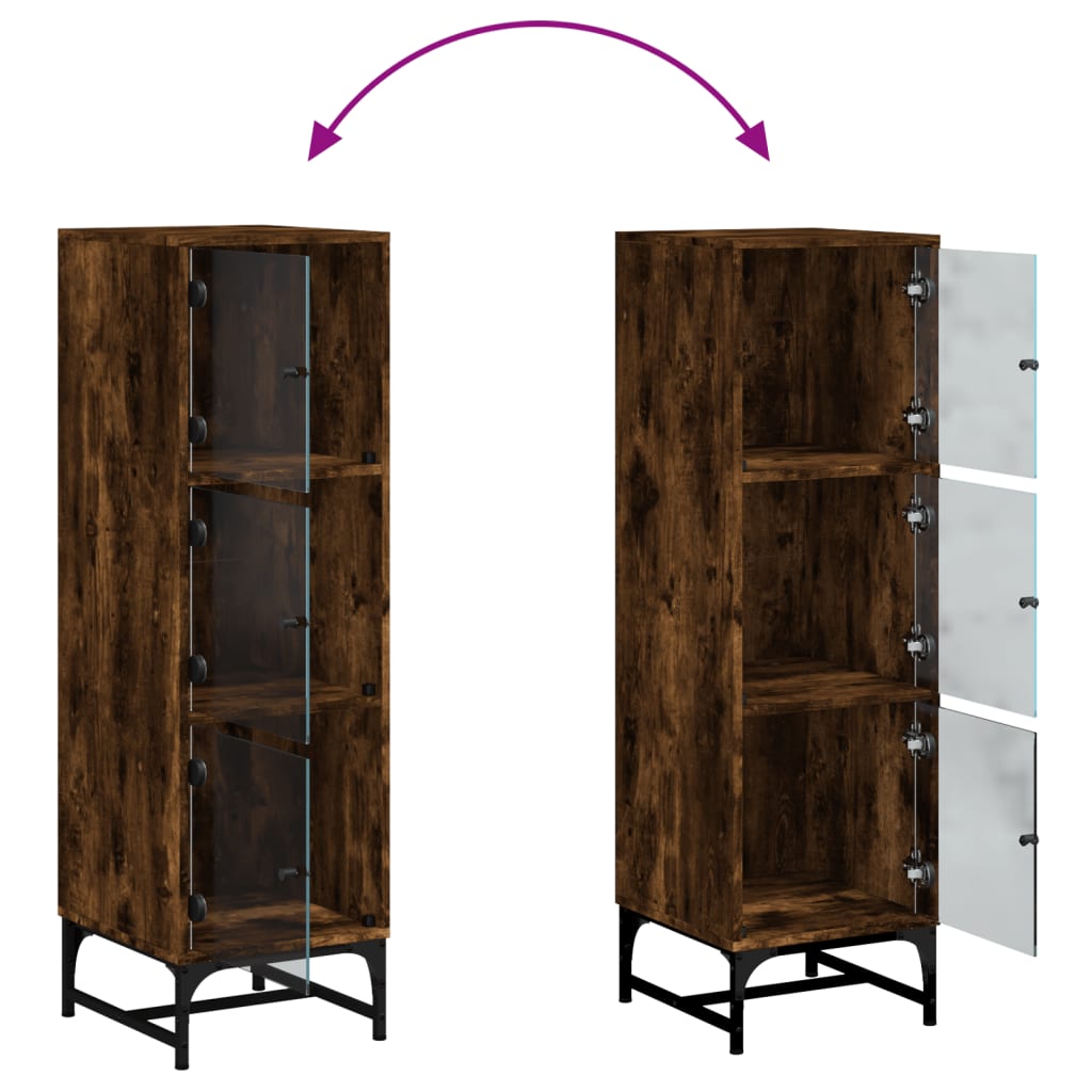Highboard with Glass Doors Smoked Oak 35x37x120 cm