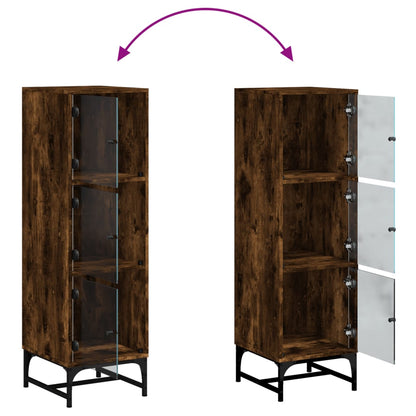 Highboard with Glass Doors Smoked Oak 35x37x120 cm