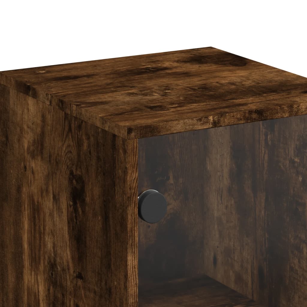 Highboard with Glass Doors Smoked Oak 35x37x120 cm