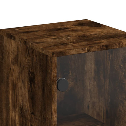 Highboard with Glass Doors Smoked Oak 35x37x120 cm