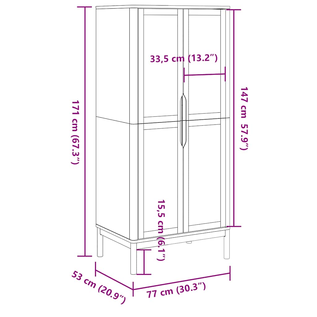 Wardrobe "FLORO" Wax Brown 77x53x171 cm Solid Wood Pine