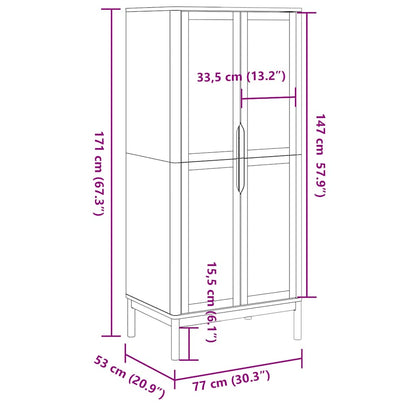 Wardrobe "FLORO" Wax Brown 77x53x171 cm Solid Wood Pine
