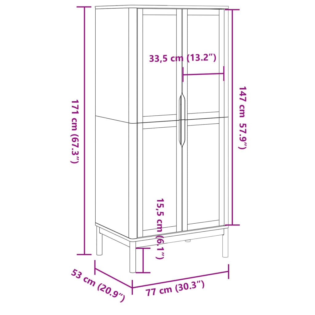Wardrobe FLORO Grey 77x53x171 cm Solid Wood Pine