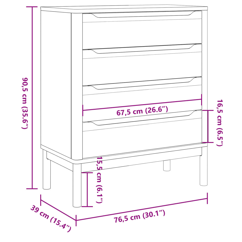 Chest of Drawers FLORO Wax Brown Solid Wood Pine